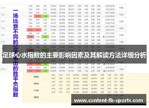 足球心水指数的主要影响因素及其解读方法详细分析