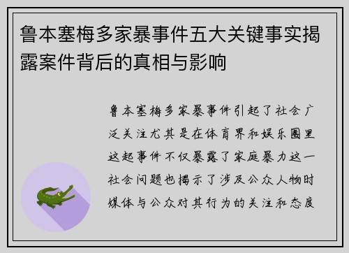 鲁本塞梅多家暴事件五大关键事实揭露案件背后的真相与影响